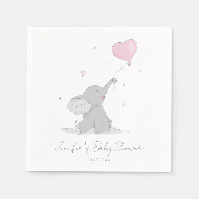 Servilleta De Papel Elefante lindo con Baby Shower en globo (Anverso)
