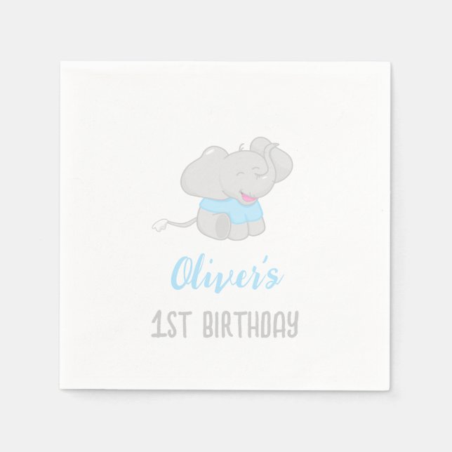 Servilleta De Papel Elefante lindo Niño de cumpleaños 1 (Anverso)