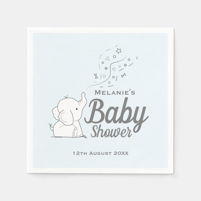 Servilleta De Papel Elefante lindo y Baby Shower azul confetti (Anverso)