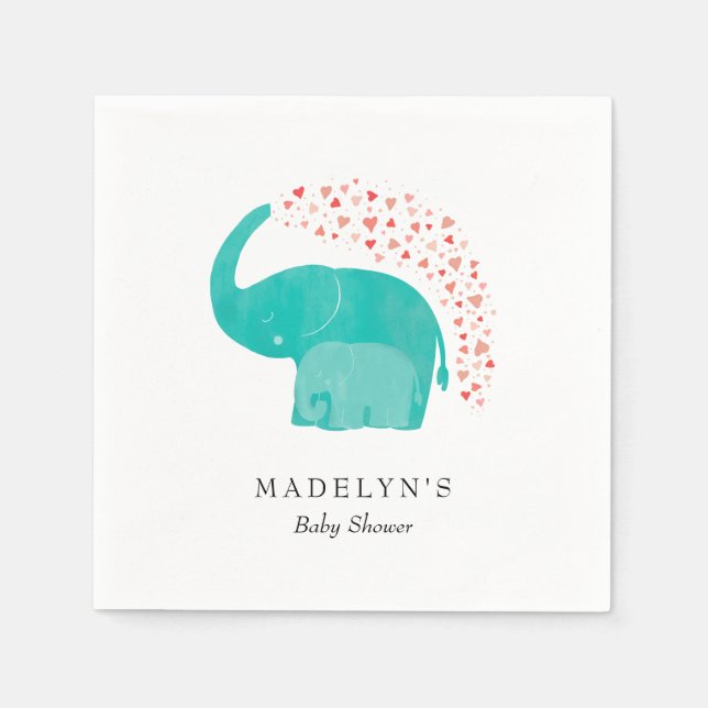 Servilleta De Papel Elefante madre y ternera Baby Shower (Anverso)