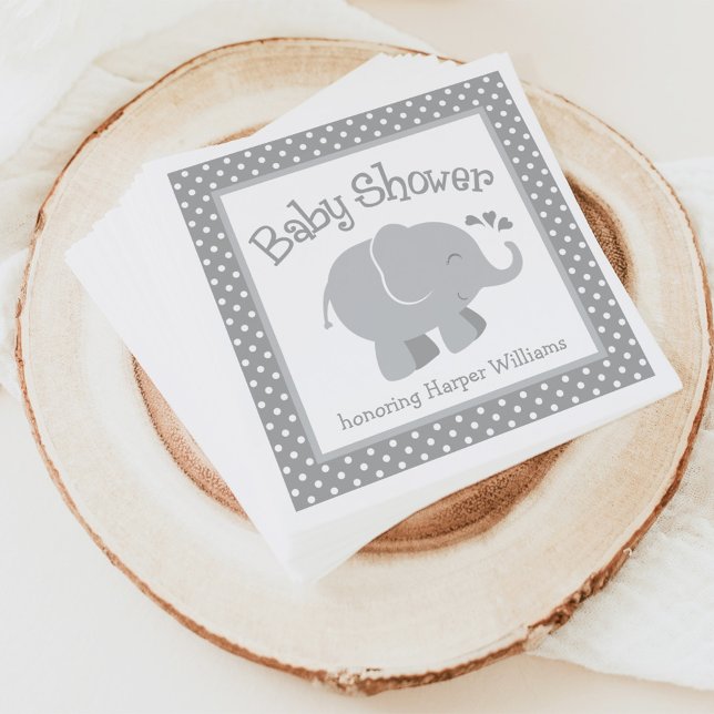 Servilleta De Papel Elefante moderno Baby Shower gris y blanco (Subido por el creador)