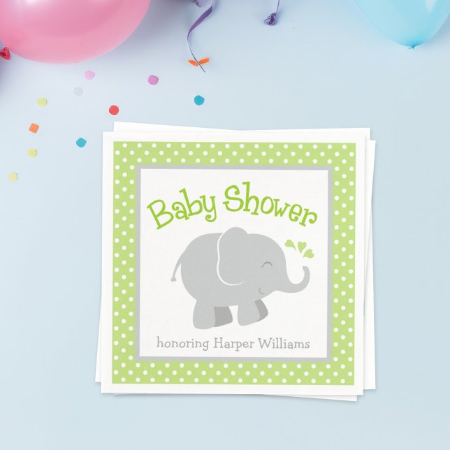 Servilleta De Papel Elefante moderno Baby Shower verde y gris (Subido por el creador)