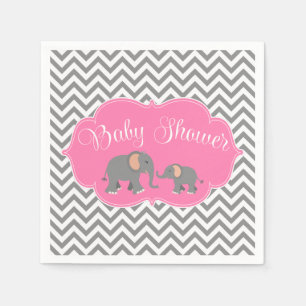 Servilleta De Papel Elefante moderno Chevron Gris rosa Baby Shower