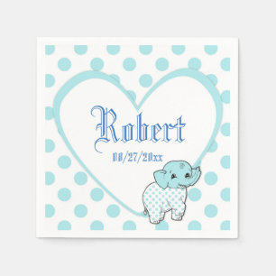 Servilleta De Papel Elefante Niño Azul Corazón y Lunares