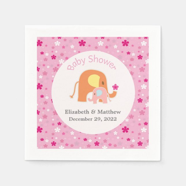 Servilleta De Papel Elefante rosa Baby Shower Napkin (Anverso)