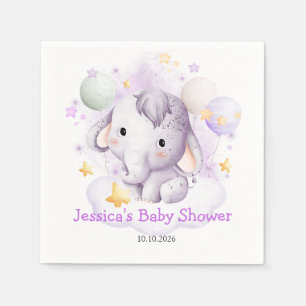 Servilleta De Papel Elefante Rosa Lindo Estrellas Acuarela Shower de B