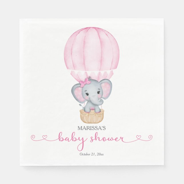 Servilleta De Papel Elefante Rosa Niña Bebé Ducha Papel Napkin (Anverso)
