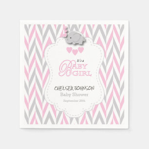 Servilleta De Papel Elefante rosado, blanco y gris bonito Baby Shower