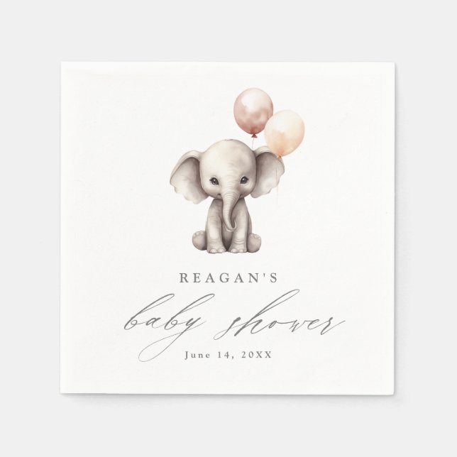 Servilleta De Papel Elefante Simple con Globos Ducha de Bebé Neutral (Anverso)