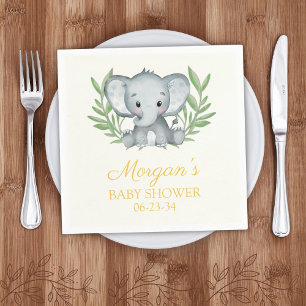 Servilleta De Papel Elefante verde Baby Shower neutro amarillo
