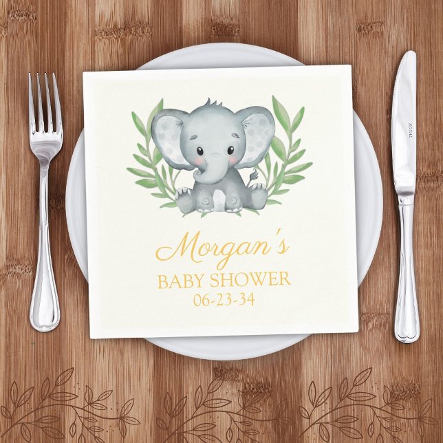 Servilleta De Papel Elefante verde Baby Shower neutro amarillo (Subido por el creador)
