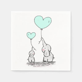 Servilleta De Papel Elefantes | Baby Shower Mint Green Heart Balloons
