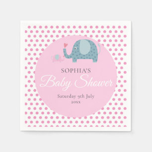Servilleta De Papel Elefantes de lunares rosa baby shower