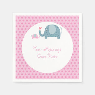 Servilleta De Papel Elefantes de lunares rosados para baby shower