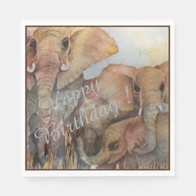 Servilleta De Papel Elefantes Felices celebración del tercer cumpleaño (Anverso)