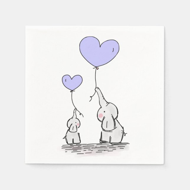 Servilleta De Papel Elefantes | Lilac Heart Balloons Baby Shower (Anverso)