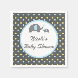 Servilleta De Papel Elefantes para Baby Shower Azul Gris y Amarillo