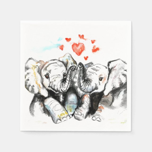 Servilleta De Papel Elefantes Pareja Amor Napkins Pintura (Anverso)