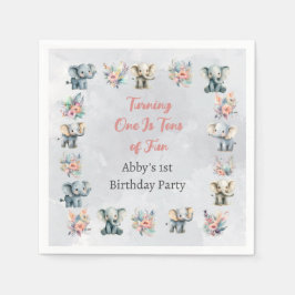 Servilleta De Papel Elefantes y flores de la selva boho en cumpleaños 