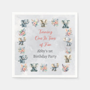 Servilleta De Papel Elefantes y flores de la selva boho en cumpleaños