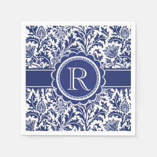 Servilleta De Papel Elegancia azul y blanca Monograma William Morris