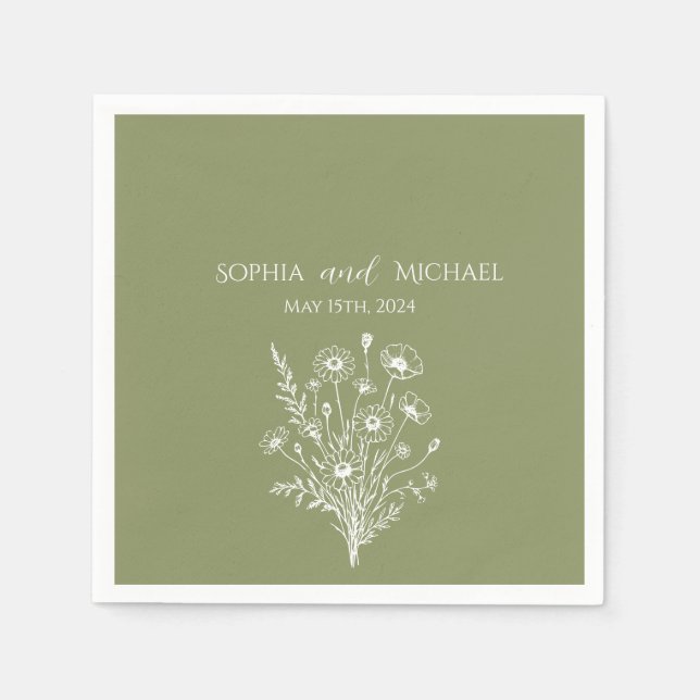 Servilleta De Papel Elegancia de flores silvestres-Boda-servilletas (Anverso)