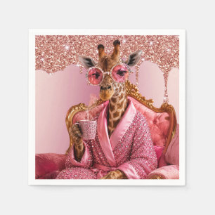 Servilleta De Papel Elegancia de jirafa glamurosa en rosa