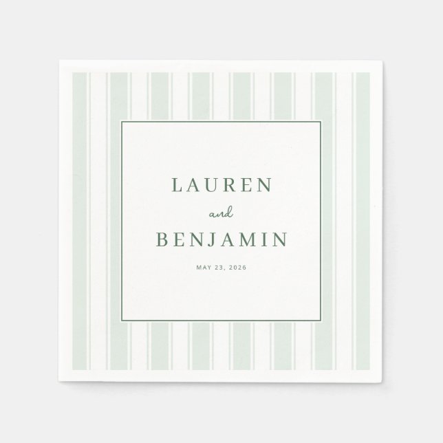 Servilleta De Papel Elegancia de menta rayada serena (Anverso)