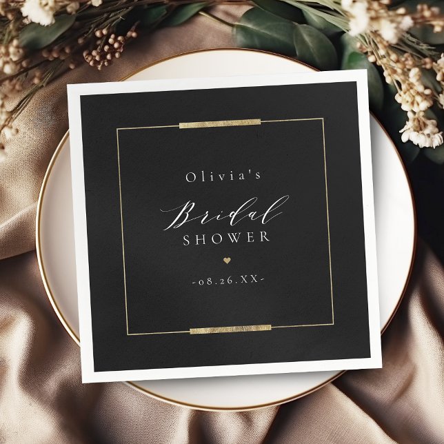 Servilleta De Papel Elegancia enmarcada Sencillez Negra Despedida de S (Framed Elegance Black Simple Modern Bridal Shower Napkins)