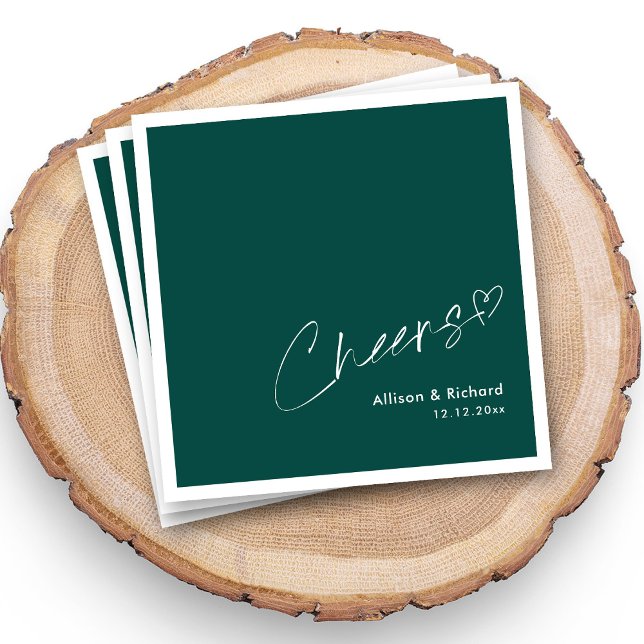 Servilleta De Papel ¡Elegancia Esmeralda! Boda de Saludos Personalizad (Cheers To Love Personalized Emerald Green Wedding Napkins )