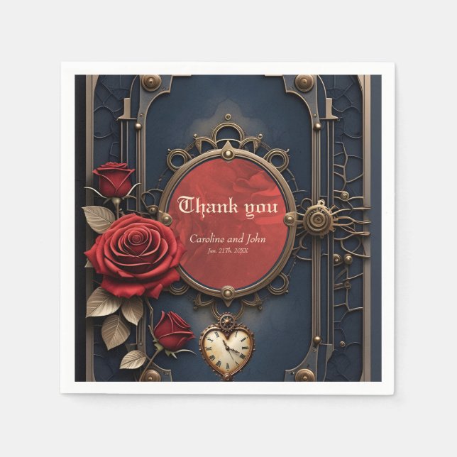 Servilleta De Papel Elegancia Eterna – Corazón de Relojería. (Anverso)