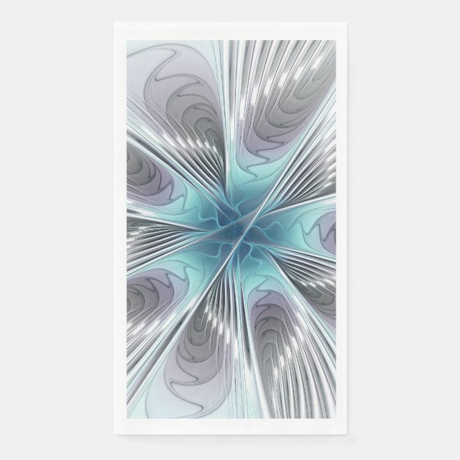 Servilleta De Papel Elegancia Flor de Arte Fractal Blanco Gris Azul (Anverso)