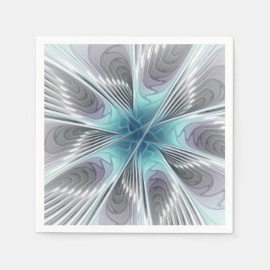 Servilleta De Papel Elegancia Flor de Arte Fractal Blanco Gris Azul
