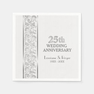 Servilleta De Papel Elegancia floral plateada 25º aniversario Boda