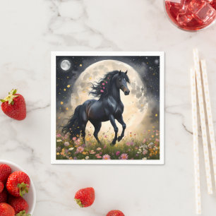 Servilleta De Papel Elegancia lunar: caballo negro de fantasía con lun