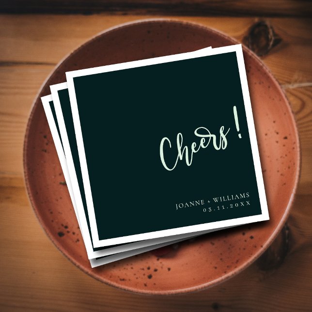 Servilleta De Papel ¡Elegancia moderna! Boda con letras oscuras de man (Dark Green Hand Lettering Cheers Wedding  Napkins)