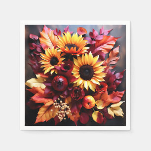 Servilleta De Papel Elegancia otoñal hojas de acuarela y girasoles