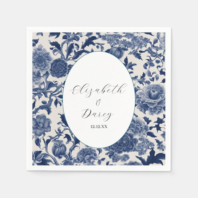 Servilleta De Papel Elegancia porcelana: Boda Floral Azul (Anverso)