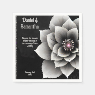 Servilleta De Papel Elegancia sin tiempo: Boda negro y plateado de flo