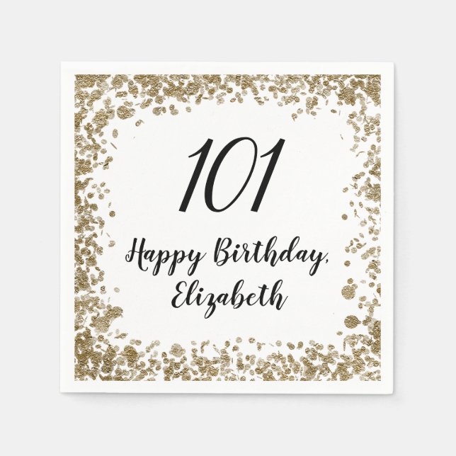 Servilleta De Papel Elegant 101st Birthday Napkins With Gold Sequins (Anverso)