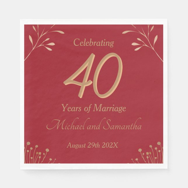Servilleta De Papel Elegant 40th Ruby Wedding Party (Anverso)