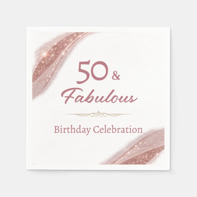 Servilleta De Papel Elegant 50 & Fabulous Rose Gold Birthday Party  (Anverso)
