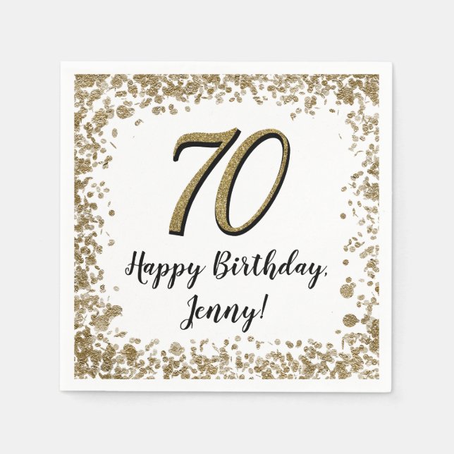 Servilleta De Papel Elegant 70th Birthday Napkins Gold and Black (Anverso)
