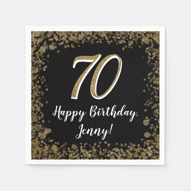 Servilleta De Papel Elegant 70th Birthday Napkins Gold and Black (Anverso)