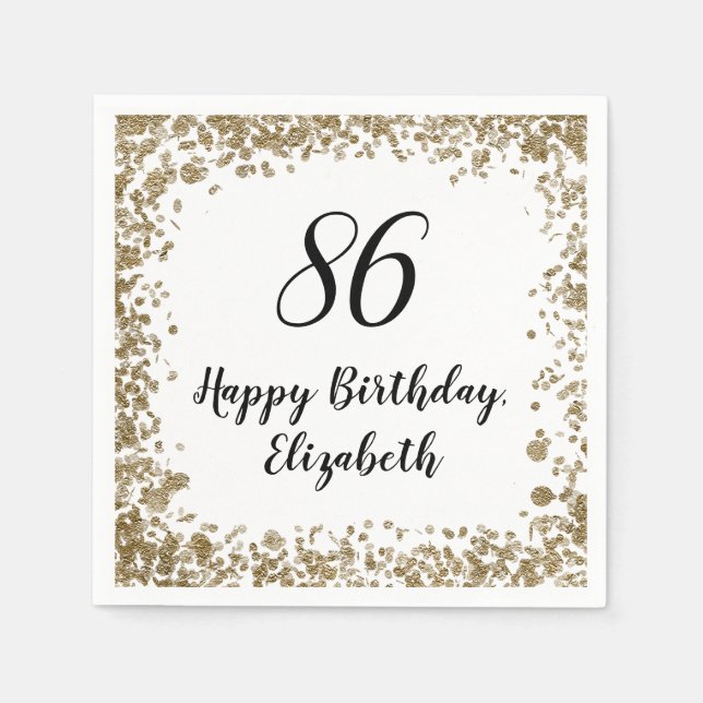 Servilleta De Papel Elegant 86th Birthday Napkins With Gold Sequins (Anverso)