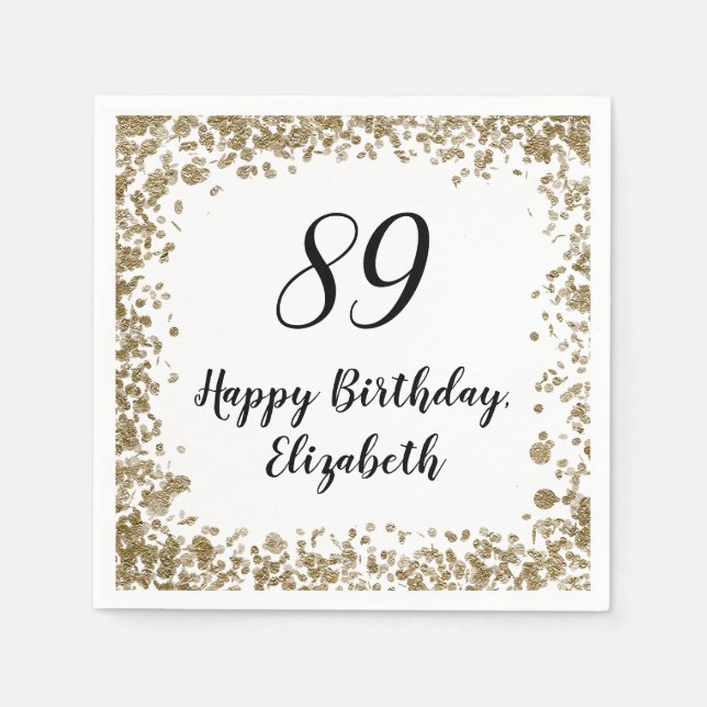 Servilleta De Papel Elegant 89th Birthday Napkins With Gold Sequins (Anverso)