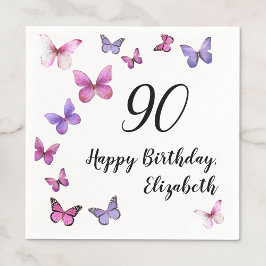 Servilleta De Papel Elegant 90th Birthday Butterflies Custom Name