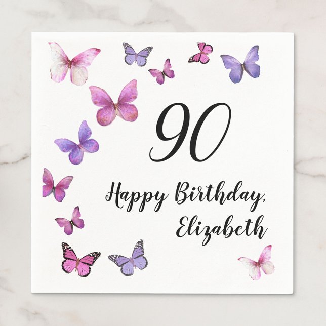 Servilleta De Papel Elegant 90th Birthday Butterflies Custom Name (Subido por el creador)