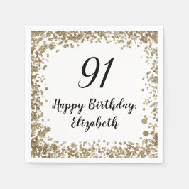 Servilleta De Papel Elegant 91st Birthday Napkins With Gold Sequins