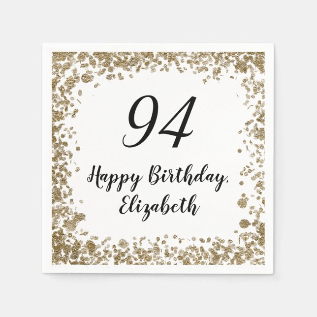 Servilleta De Papel Elegant 94th Birthday Napkins With Gold Sequins (Anverso)